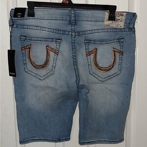 True Religion Blue Denim Shorts with Rainbow Stitching - NWT